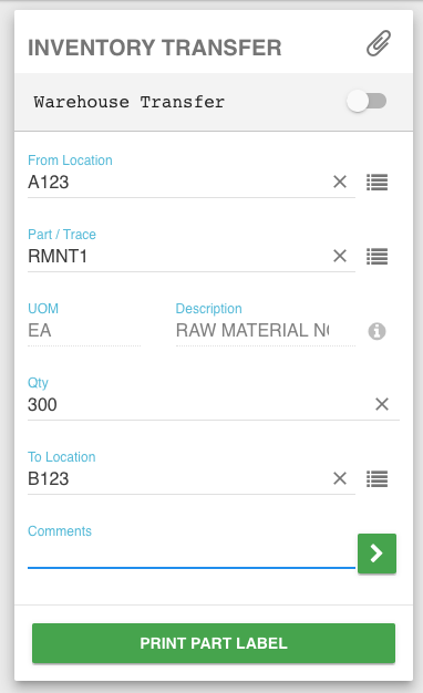Portable Intelligence Screenshot for Inventory Transfer