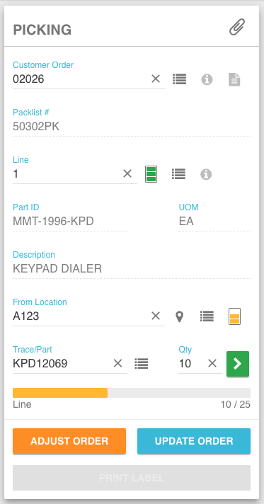 Screenshot of Portable Intelligence Picking App Feature
