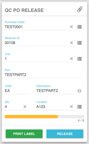 Screenshot of Portable Intelligence PO Receiving Feature