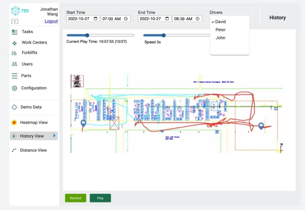 Advanced forklift tracking route history